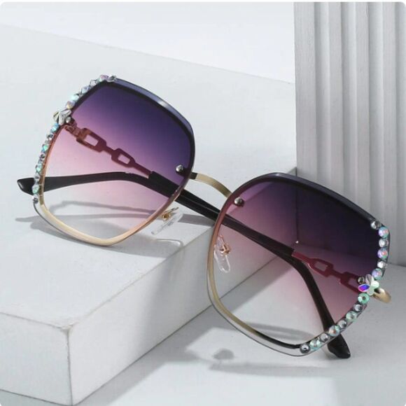 Rhinestone Decor Rimless Fashion Gradient Sunglasses UV400 NWOT - Picture 2 of 5